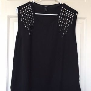 Black shoulder rhinestone cut top